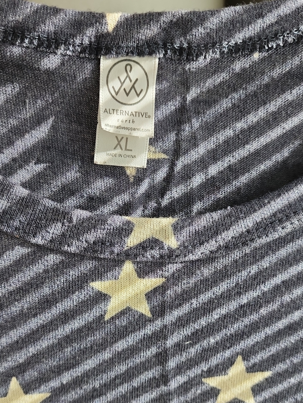 Alternative Gray Striped Short Sleeve Tee with Cream Stars